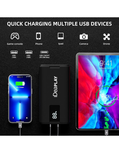 IDEAPLAY J10 Arrancador de Batería 2000A 12V con Linterna LED IDEAPLAY J10 Arrancador de Batería 2000A 12V con Linterna LED