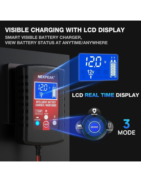 Cargador Mantenedor NEXPEAK 6V 12V Pantalla LCD 2 Años Cargador Mantenedor NEXPEAK 6V 12V Pantalla LCD 2 Años