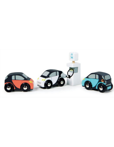 Set de Coches Eléctricos de Madera Tender Leaf Toys - 3 Piezas