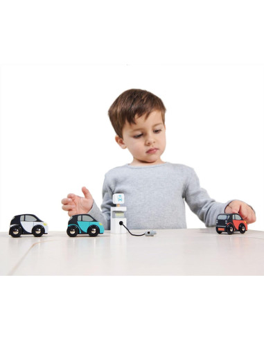 Set de Coches Eléctricos de Madera Tender Leaf Toys - 3 Piezas