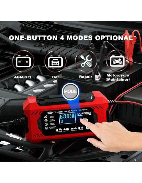Cargador de Batería Corebox 6A 12V Automático Inteligente Cargador de Batería Corebox 6A 12V Automático Inteligente