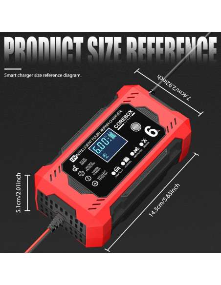Cargador de Batería Corebox 6A 12V Automático Inteligente Cargador de Batería Corebox 6A 12V Automático Inteligente