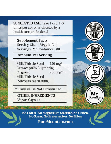 Cardo Mariano Orgánico Pure Mountain Botanicals - 180 Cápsulas Veganas