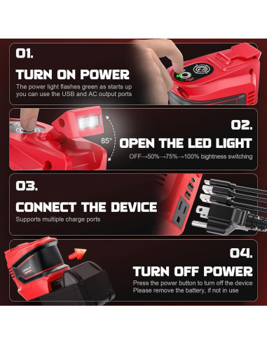 Inversor de Potencia 200W LIVOWALNY para Milwaukee 18V