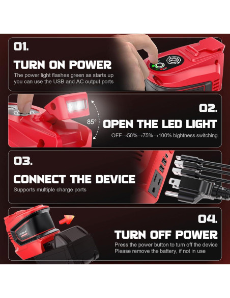 Inversor de Potencia 200W LIVOWALNY para Milwaukee 18V Inversor de Potencia 200W LIVOWALNY para Milwaukee 18V