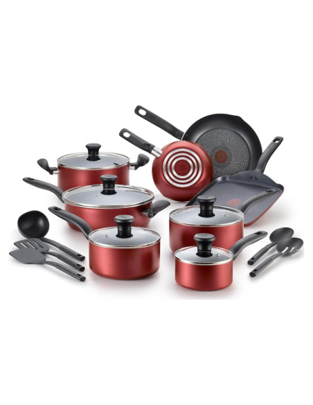 Juego de cocina T-fal Initiatives 18 piezas rojo antiadherente Juego de cocina T-fal Initiatives 18 piezas rojo antiadherente