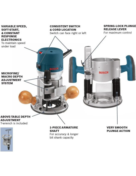 Router de Madera BOSCH 1617EVSPK 2.25 HP con Base Fija Router de Madera BOSCH 1617EVSPK 2.25 HP con Base Fija