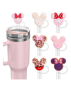 Cubiertas de Popote Yomanta 6pcs Silicona Ratones Rosados