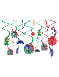 Decoraciones Colgantes de Espiral de Papel de Aluminio PJ Masks - 12 Piezas