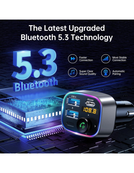 Adaptador de Coche Syncwire FM Bluetooth 5.3 48W Carga Rápida Adaptador de Coche Syncwire FM Bluetooth 5.3 48W Carga Rápida