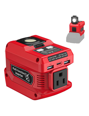 Inversor 220W Azocek para Batería Milwaukee 18V USB-C LED