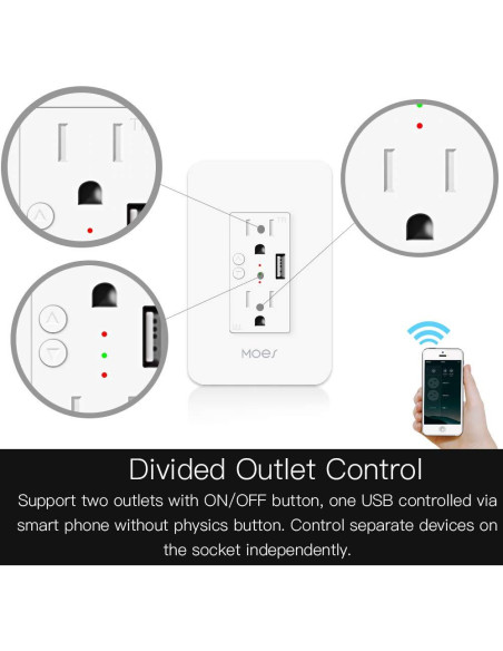 Enchufe Inteligente MOES WiFi 15A 2 en 1 con USB Enchufe Inteligente MOES WiFi 15A 2 en 1 con USB