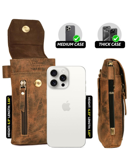Funda de cuero genuino VIOM para smartphone 18x9 cm marrón Funda de cuero genuino VIOM para smartphone 18x9 cm marrón