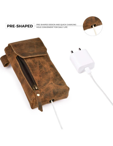 Funda de cuero genuino VIOM para smartphone 18x9 cm marrón