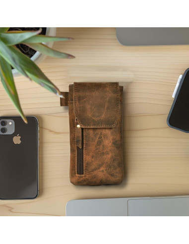 Funda de cuero genuino VIOM para smartphone 18x9 cm marrón