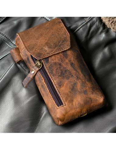 Funda de cuero genuino VIOM para smartphone 18x9 cm marrón