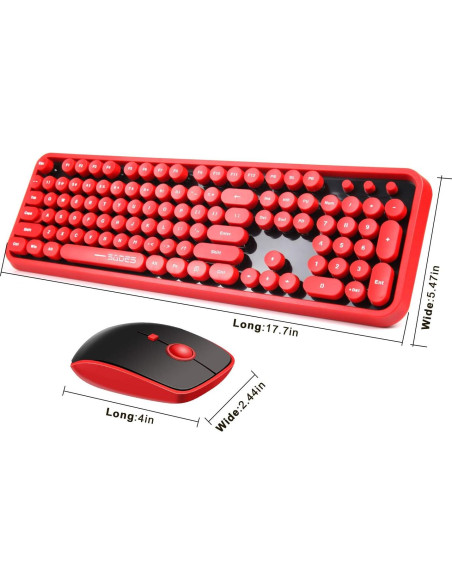 Combo Teclado y Ratón Inalámbrico Letton Rojo Retro Combo Teclado y Ratón Inalámbrico Letton Rojo Retro