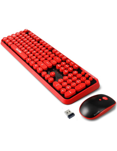 Combo Teclado y Ratón Inalámbrico Letton Rojo Retro