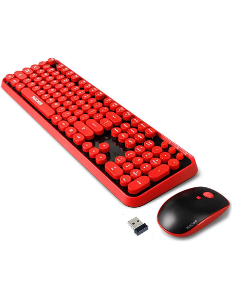 Combo Teclado y Ratón Inalámbrico Letton Rojo Retro Combo Teclado y Ratón Inalámbrico Letton Rojo Retro