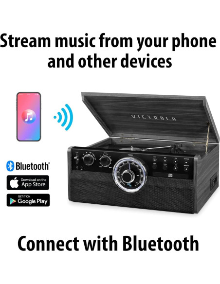 Tocadiscos Victrola 6-en-1 Bluetooth 3 Velocidades Nuez Tocadiscos Victrola 6-en-1 Bluetooth 3 Velocidades Nuez
