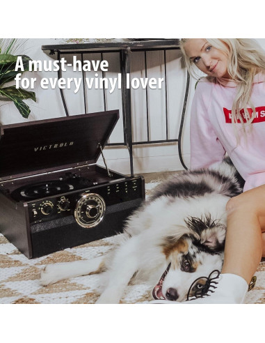 Tocadiscos Victrola 6-en-1 Bluetooth 3 Velocidades Nuez