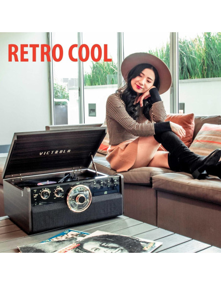 Tocadiscos Victrola 6-en-1 Bluetooth 3 Velocidades Nuez Tocadiscos Victrola 6-en-1 Bluetooth 3 Velocidades Nuez