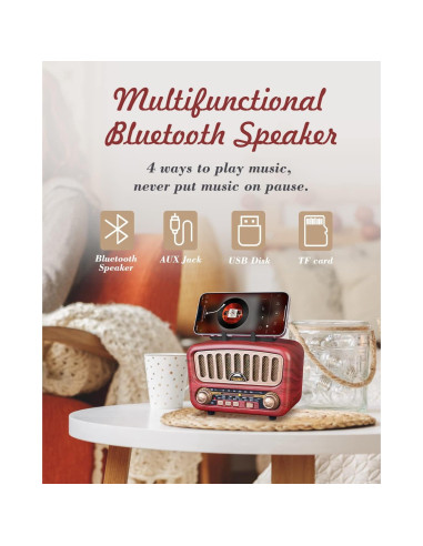 Altavoz Bluetooth PRUNUS J-180 Retro con Radio AM/FM