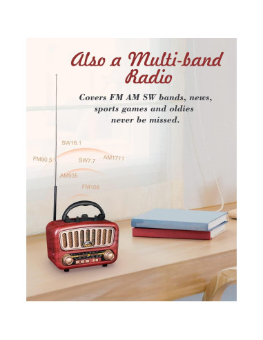 Altavoz Bluetooth PRUNUS J-180 Retro con Radio AM/FM