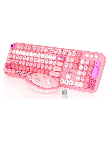 Teclado y Ratón Inalámbricos MOFII 104 Teclas Rosa Retro Teclado y Ratón Inalámbricos MOFII 104 Teclas Rosa Retro