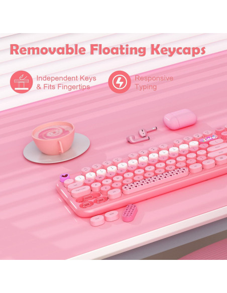 Teclado y Ratón Inalámbricos MOFII 104 Teclas Rosa Retro Teclado y Ratón Inalámbricos MOFII 104 Teclas Rosa Retro