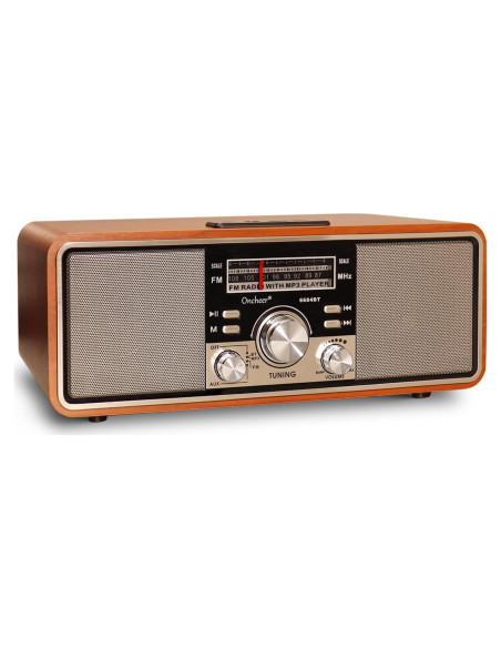 Radio FM Retro ONCHEER 8099BT Madera Bluetooth Doble Altavoz Radio FM Retro ONCHEER 8099BT Madera Bluetooth Doble Altavoz