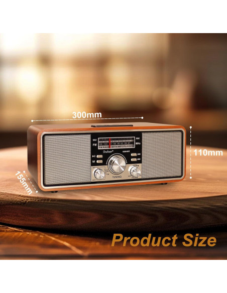 Radio FM Retro ONCHEER 8099BT Madera Bluetooth Doble Altavoz Radio FM Retro ONCHEER 8099BT Madera Bluetooth Doble Altavoz