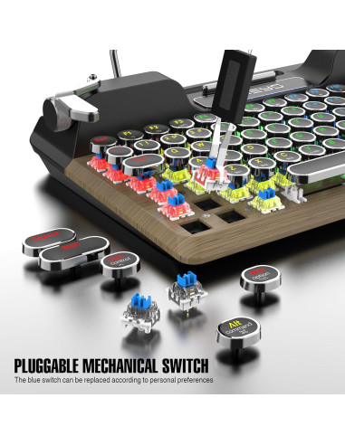 Teclado Retro 7KEYS Bluetooth Mecánico con Reposamuñecas