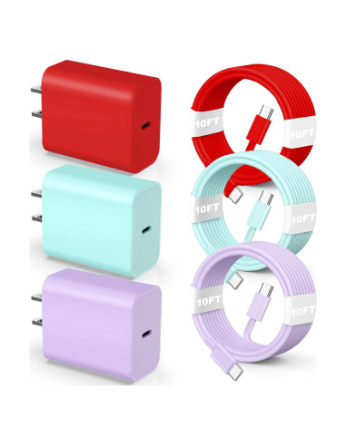 Cable de Carga Rápida USB C 60W 10FT 3Pack para iPhone 16/15