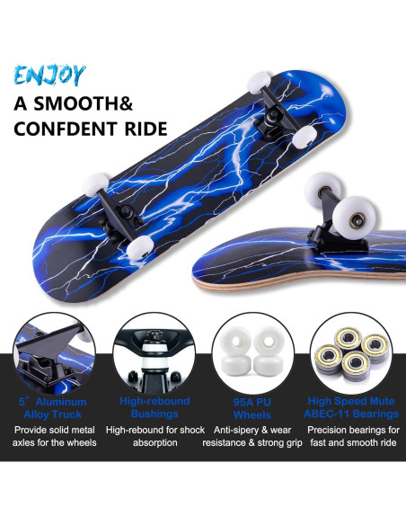 Skateboard CLYCTIP A26 31x8cm Doble Patada para Principiantes Skateboard CLYCTIP A26 31x8cm Doble Patada para Principiantes