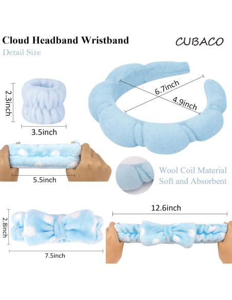 Set de 6 Diademas y Pulseras de Spa CUBACO Azul Set de 6 Diademas y Pulseras de Spa CUBACO Azul