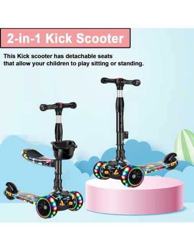 Scooter 2 en 1 CLrkualn para niños 3-8 años con luces LED