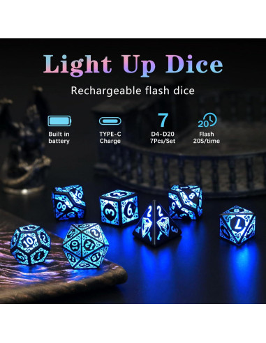 Juego de Dados LED D&D ZHOORQI Recargables Luz Azul