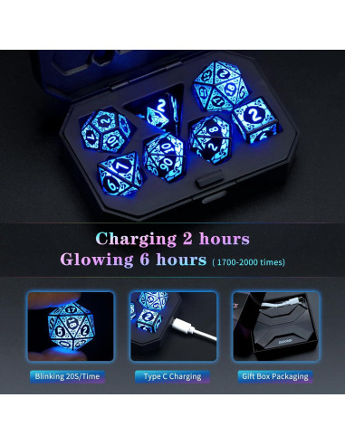 Juego de Dados LED D&D ZHOORQI Recargables Luz Azul