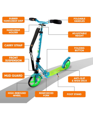 Patinete Plegable Hurtle Aqua 20.32 cm Ruedas Ajustable