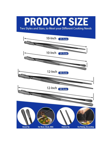 Juego de Pinzas de Cocina JETKONG 4 Pcs Acero Inoxidable 30.48 cm