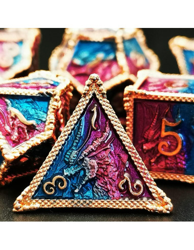 Dados de Metal HAOMEJA Dragón 7 Piezas D&D Temáticos
