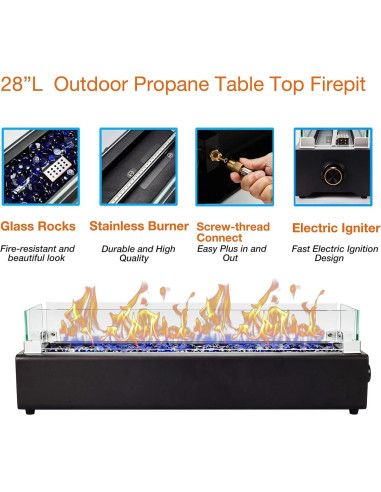 Fuego de Mesa BAIDE HOME 71 cm Propano con Cristal Negro