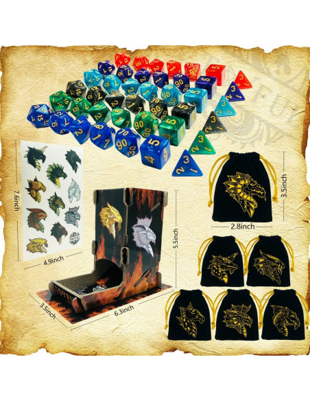 6 Sets Dados Poliedricos DND Toyful con Torre y Bolsas 6 Sets Dados Poliedricos DND Toyful con Torre y Bolsas