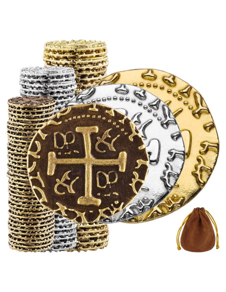 Conjunto de Monedas Pirata - 102 Monedas de Bronce, Plata y Oro Conjunto de Monedas Pirata - 102 Monedas de Bronce, Plata y Oro