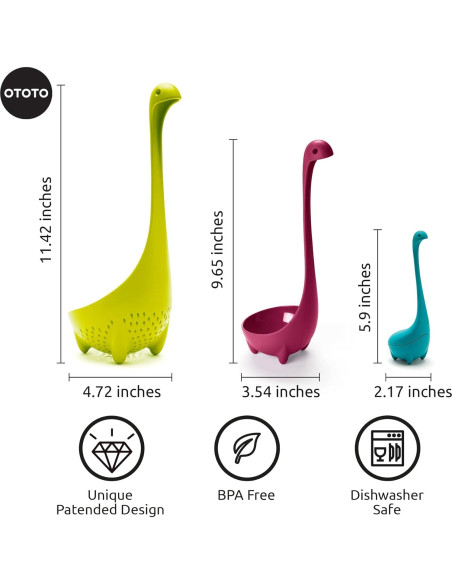 Set de Cocina Nessie OTOTO - 3 Piezas: Cucharón, Colador, Infusor Set de Cocina Nessie OTOTO - 3 Piezas: Cucharón, Colador, Infusor