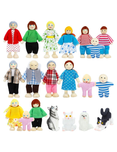 Juego de 20 Piezas Muñecas de Madera ONEST Con Mascotas Juego de 20 Piezas Muñecas de Madera ONEST Con Mascotas