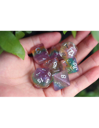 Set de Dados DND HD Arcoíris Brillantes para RPG