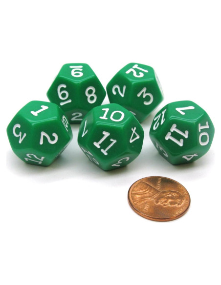 Juego de 5 Dados D12 Koplow Games 18mm Verde Números Blancos Juego de 5 Dados D12 Koplow Games 18mm Verde Números Blancos