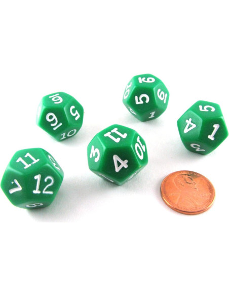 Juego de 5 Dados D12 Koplow Games 18mm Verde Números Blancos Juego de 5 Dados D12 Koplow Games 18mm Verde Números Blancos